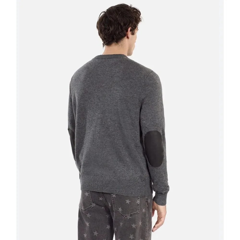 The Kooples Paris Wool Men’s‎ M Crew Neck Charcoal Gray Leather Patches Gift NWT